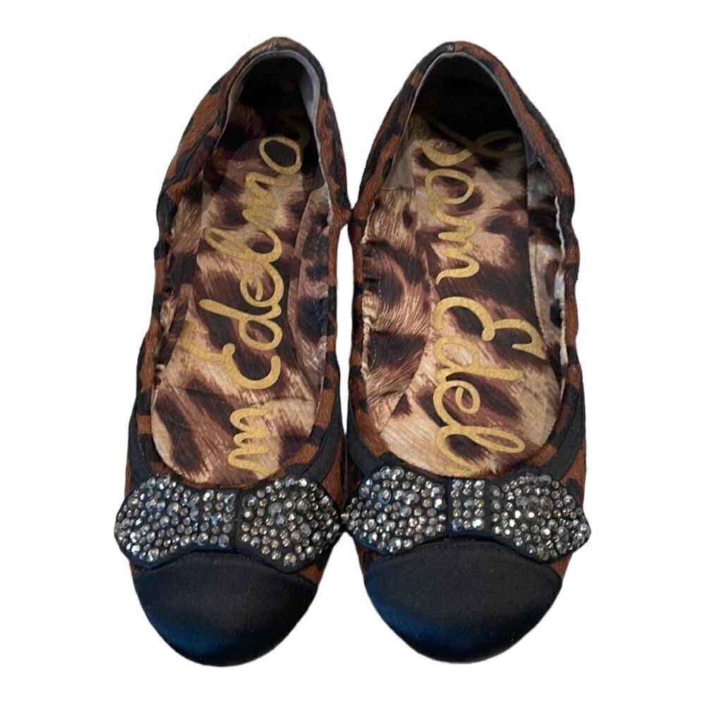 Sam Edelman leopard print rhinestone bow flats size 6.5